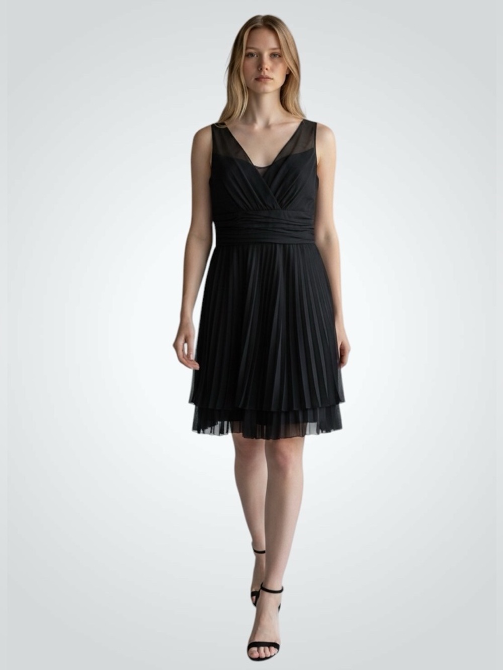 Selina Studio Little Black Dress Sheer Pleated Flowy Sleeveless LBD Size 4  NWT